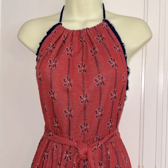 Vintage 70s Hubba Hubba Red, White & Navy Blue Halter Maxi Dress With Ruffle Hem - Picture 2 of 10